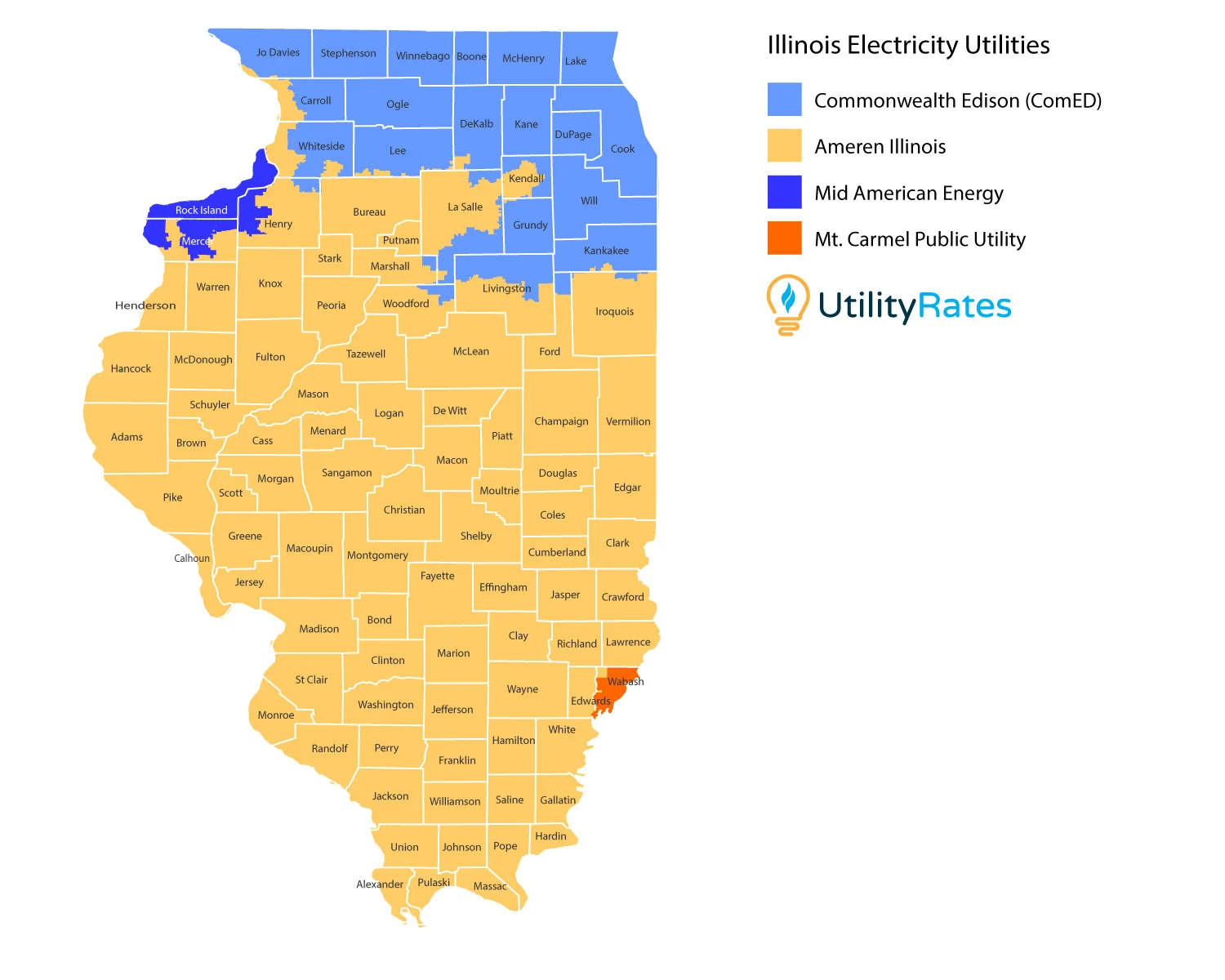 Illinois electric utilities service area map