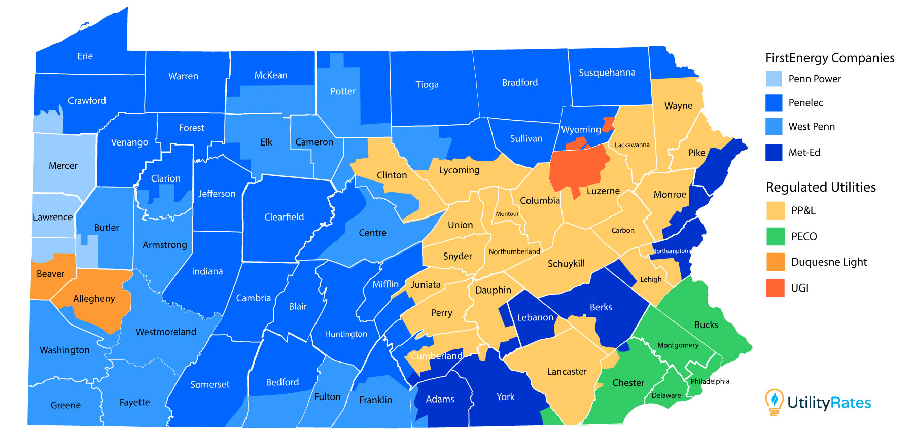 Pennsylvania electric utilities service area map