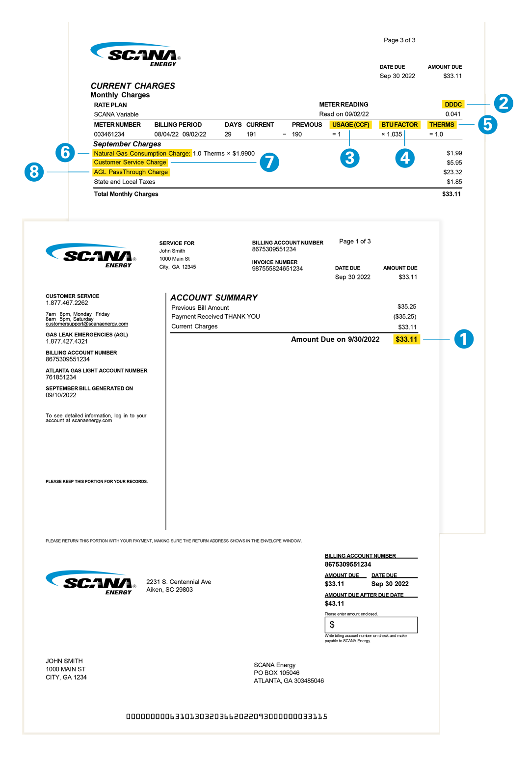 Sample SCANA Energy Natural Gas Bill
