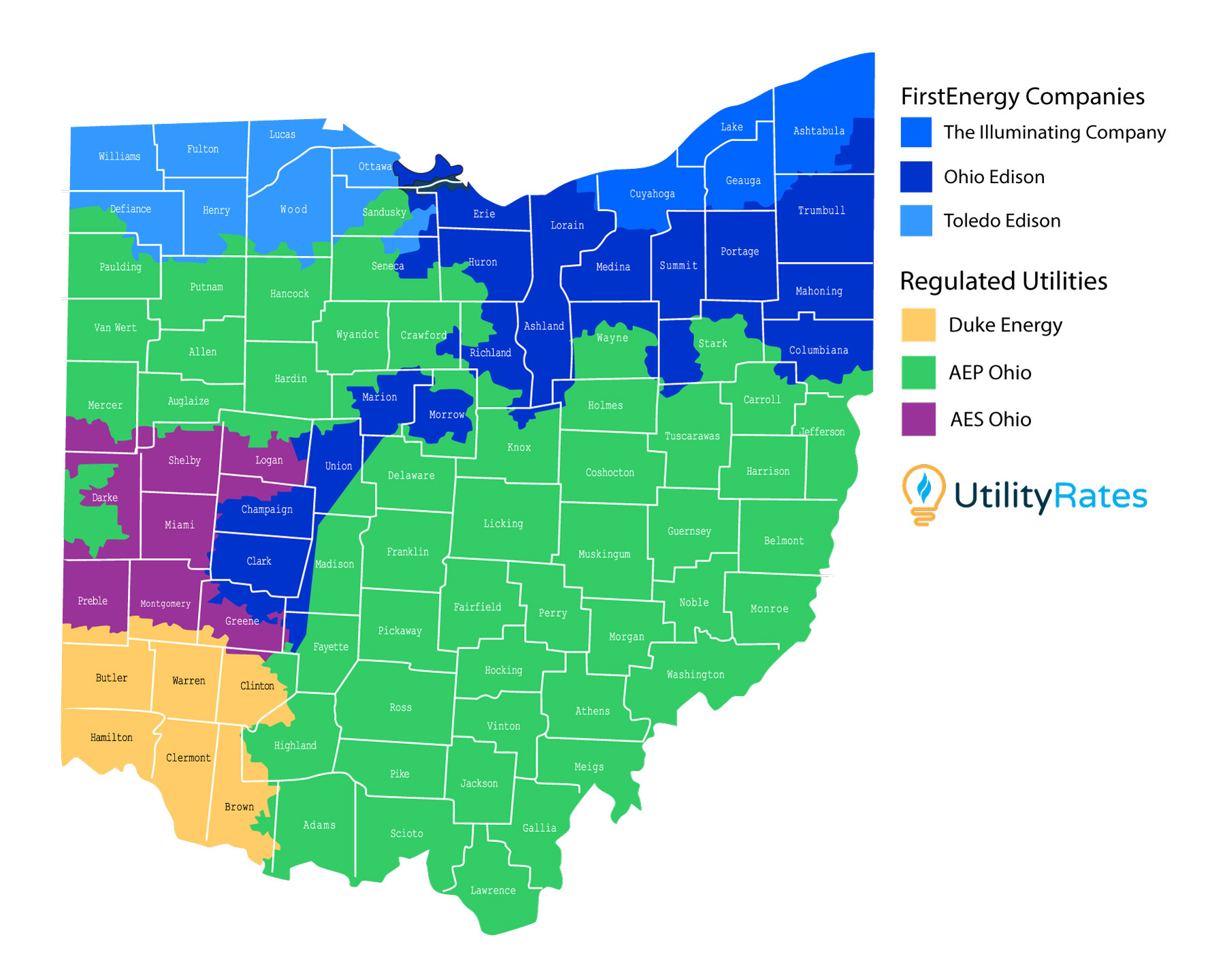 Ohio electric utilities service area map